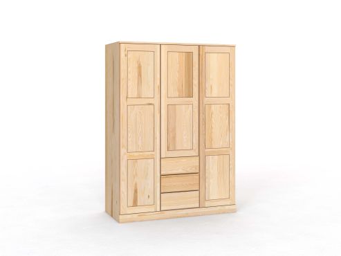 Eschenschrank „Enzian“, 3-türig, Höhe 210 cm, Griffleiste A („Patrizia"), mit Schubladen