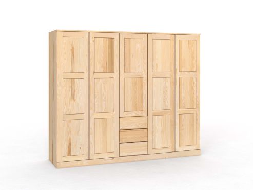 Eschenschrank „Enzian“, 5-türig, Höhe 210 cm, Griffleiste A („Patrizia"), mit Schubladen