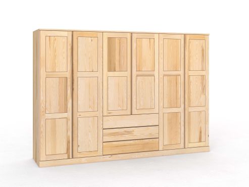 Eschenschrank „Enzian“, 6-türig, Höhe 210 cm, Griffleiste A („Patrizia"), mit Schubladen