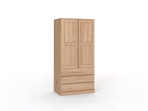 Kernbuchenschrank „Enzian“, 2-türig, Höhe 210 cm, Griffleiste A („Patrizia"), mit Schubladen