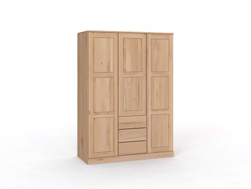 Kernbuchenschrank „Enzian“, 3-türig, Höhe 210 cm, Griffleiste A („Patrizia"), mit Schubladen