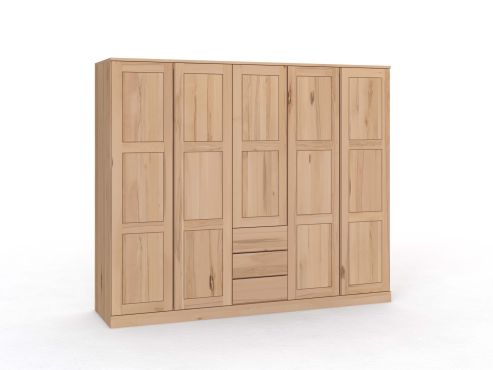Buchenschrank „Enzian“, 5-türig, Höhe 210 cm, Griffleiste A („Patrizia"), mit Schubladen