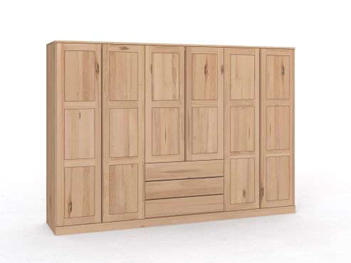 Buchenschrank „Enzian“, 6-türig, Höhe 210 cm, Griffleiste A („Patrizia"), mit Schubladen