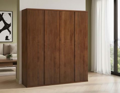 Buchenschrank Dunkel „Romana“, 4-türig, Höhe 220 cm, Griffausführung „Lukas“, Inneneinrichtung: A