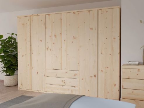 Zirbenschrank „Romana“, 6-türig, Höhe 220 cm, Griffausführung „Patrizia“, Inneneinrichtung: D