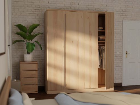 Buchenschrank „Ramon“, 4-türig, Höhe 237 cm mit Kommode „Ella“ 50 cm