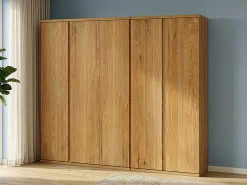 Eichenschrank „Romana“, 5-türig, Höhe 220 cm, Griffausführung „Patrizia“, Inneneinrichtung: A