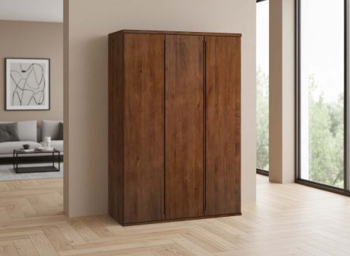 Buchenschrank Dunkel „Valentin“, 3-türig, Höhe 220 cm, Griffausführung „Lukas“, Inneneinrichtung: A