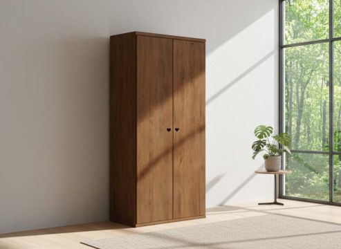 Buchenschrank Dunkel „Romana“, 2-türig, Höhe 220 cm, Griffausführung „Heidi“, Inneneinrichtung: A