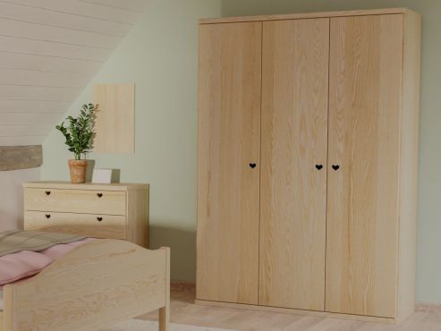 Eschenschrank „Romana“, 3-türig, Höhe 220 cm, Griffausführung „Heidi“, Inneneinrichtung: A