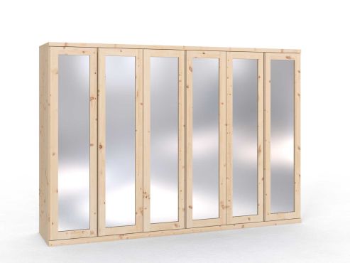 Zirbenschrank „Sandra“, 6-türig, Höhe 220 cm, Griffausführung „Patrizia“