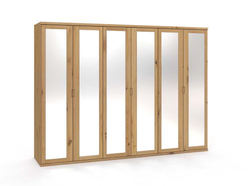 Wildeichenschrank Hell „Sandra“, 6-türig, Höhe 220 cm, Griffausführung „Lukas“