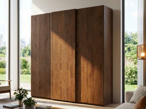 Buchenschrank Dunkel „Viktor", 3-türig, Höhe 220 cm, Grifflos