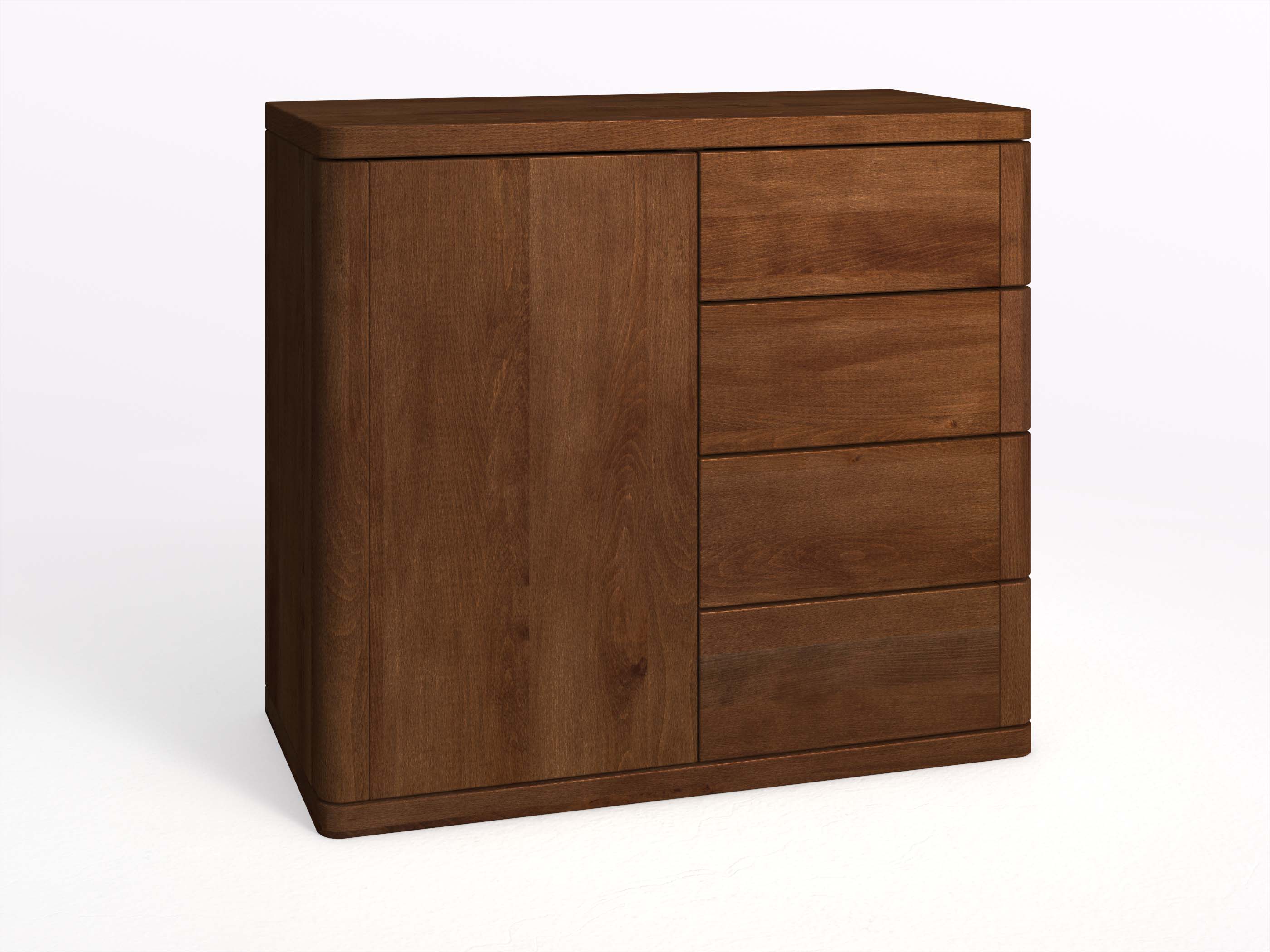 Dunkle Buchenkommode „Diana“ mit 1 Tür und 4 Laden