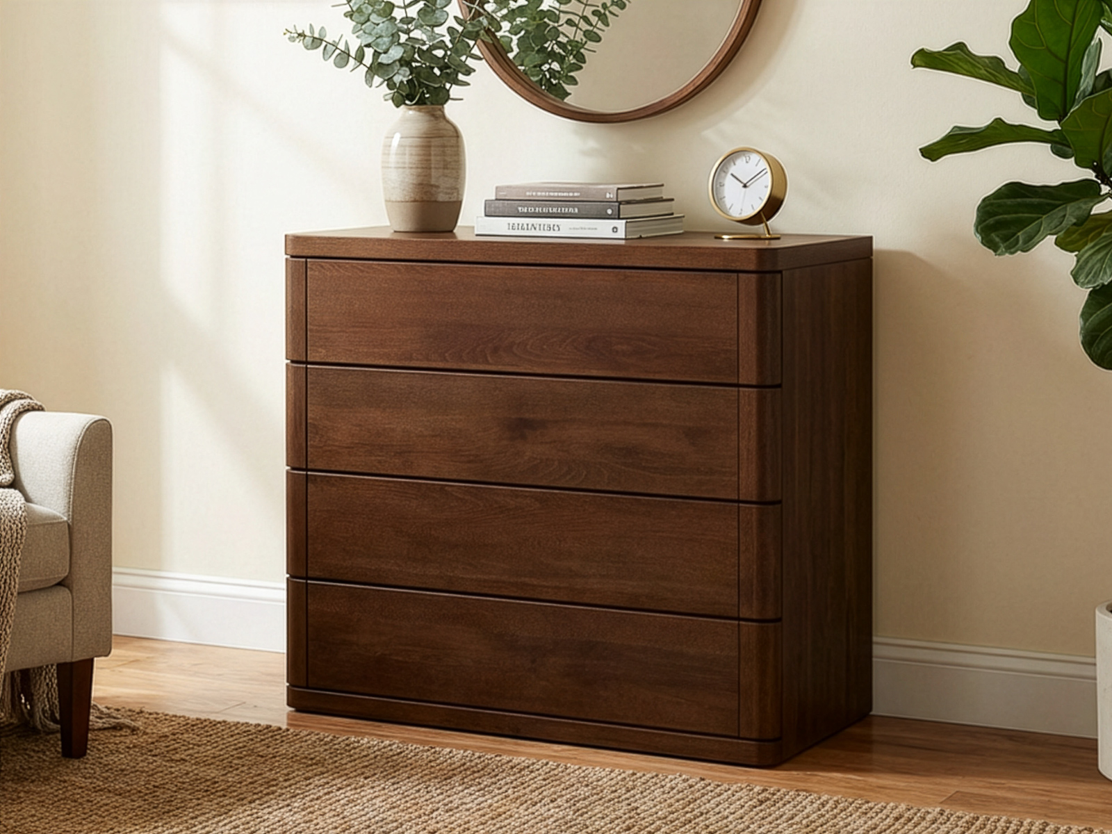 Dunkle Buchenkommode „Diana“ mit 4 Laden