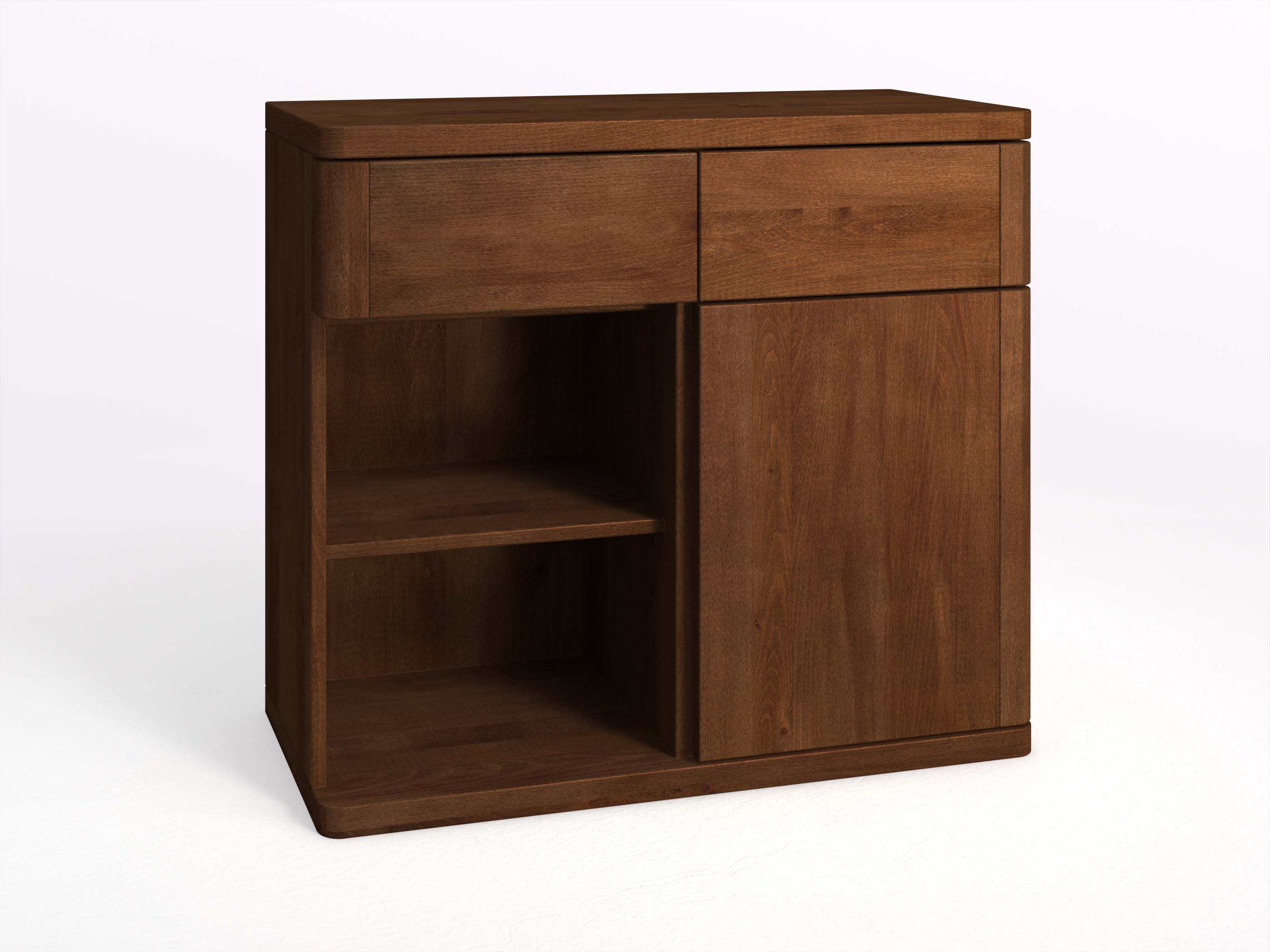 Dunkle Buchenkommode „Diana“ mit 2 Laden, 1 Türe und 2 Fächer