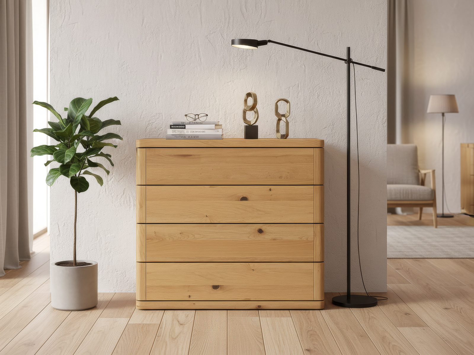 Wildeichenkommode Hell „Diana“ mit 4 Laden