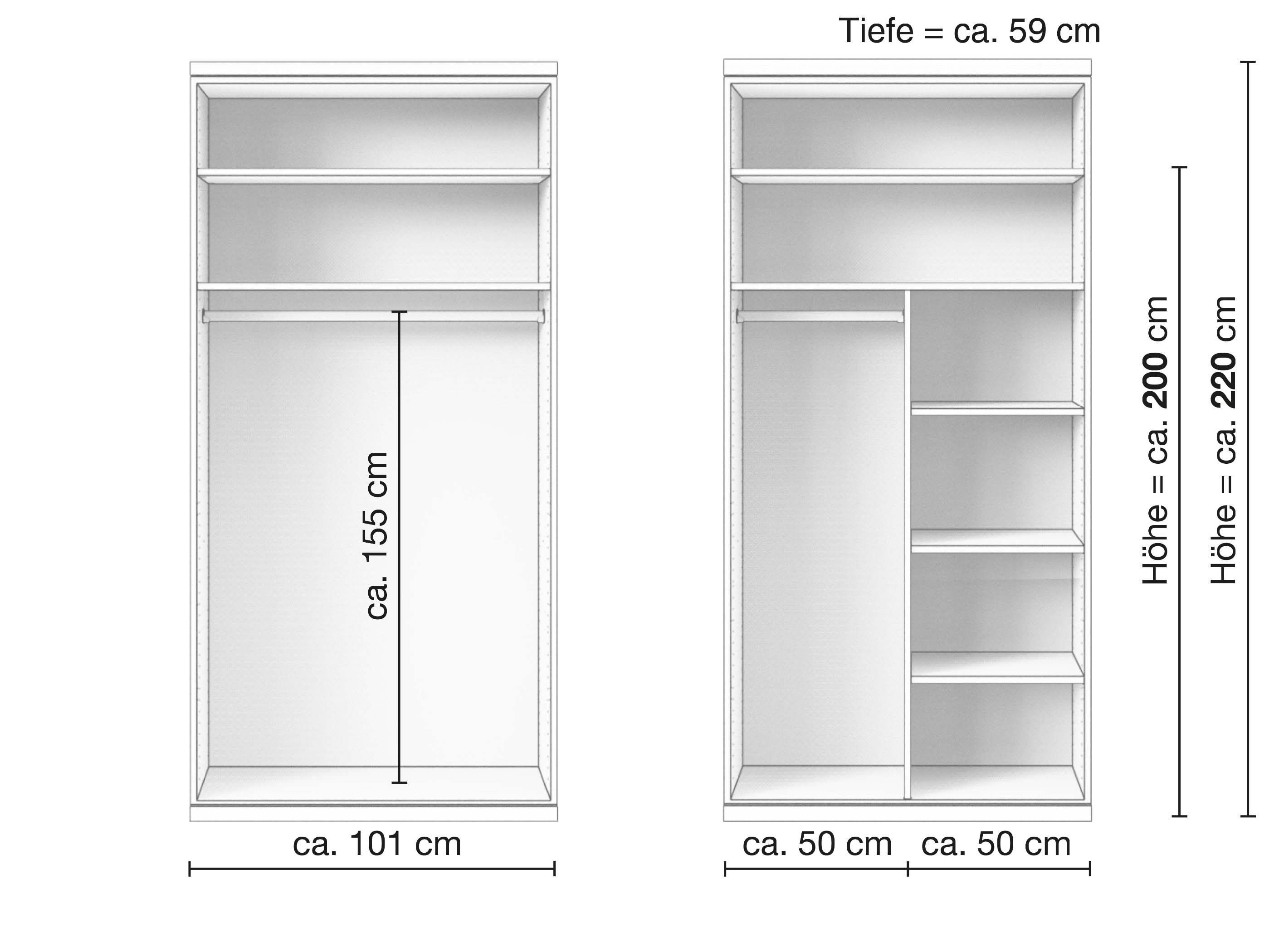 Zirbenschrank „Valentin“, 2-türig, Inneneinrichtung: A & B