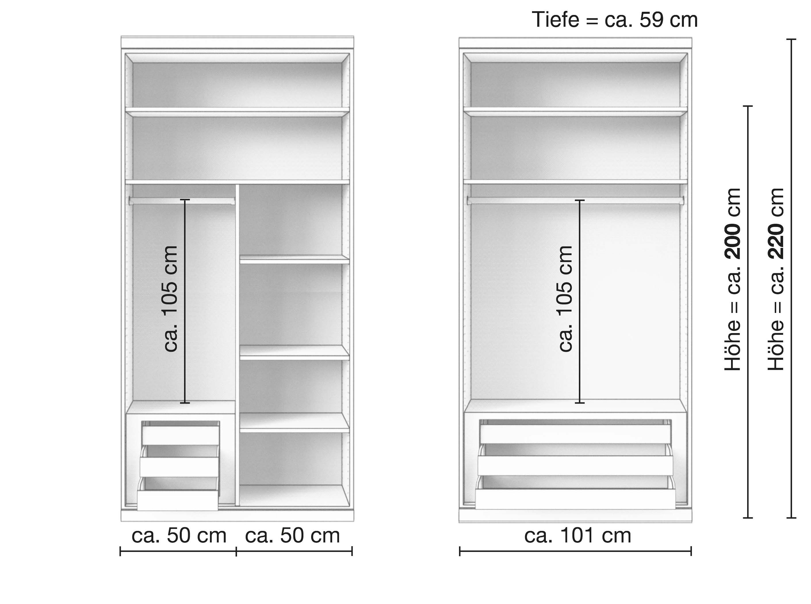 Zirbenschrank „Valentin“, 2-türig, Inneneinrichtung: C & D