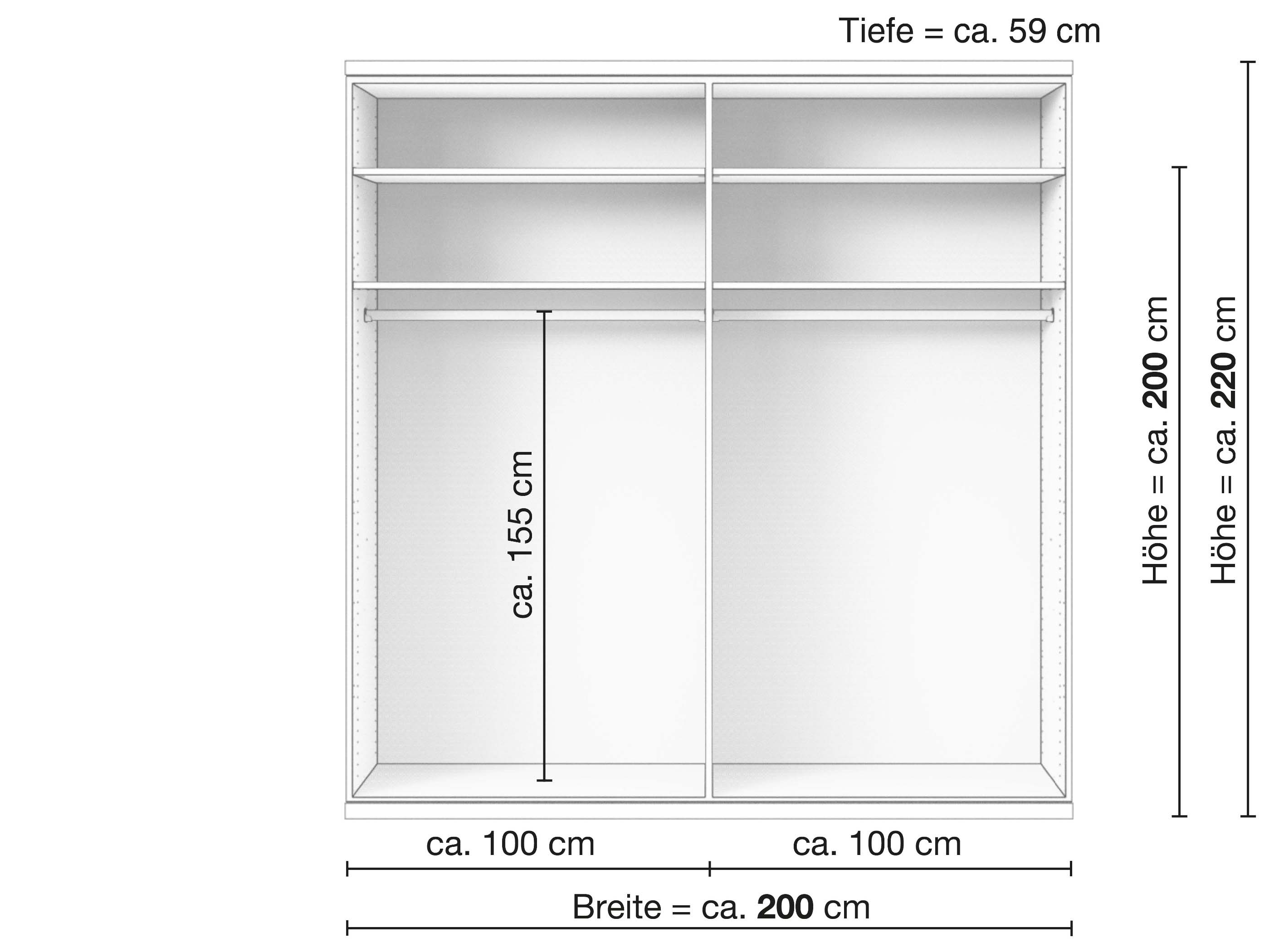 Zirbenschrank „Valentin“, 4-türig, Inneneinrichtung: A