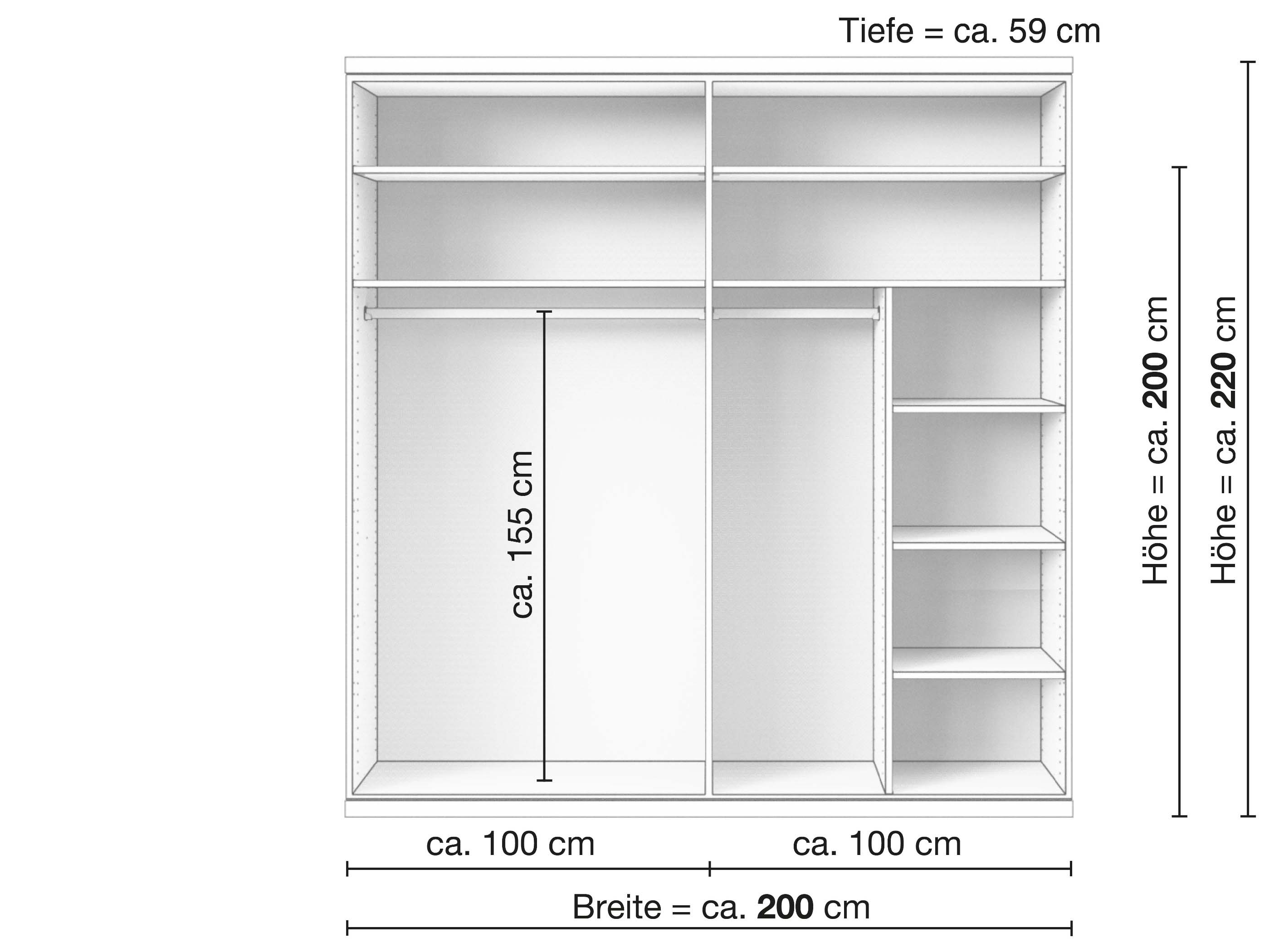 Zirbenschrank „Valentin“, 4-türig, Inneneinrichtung: B