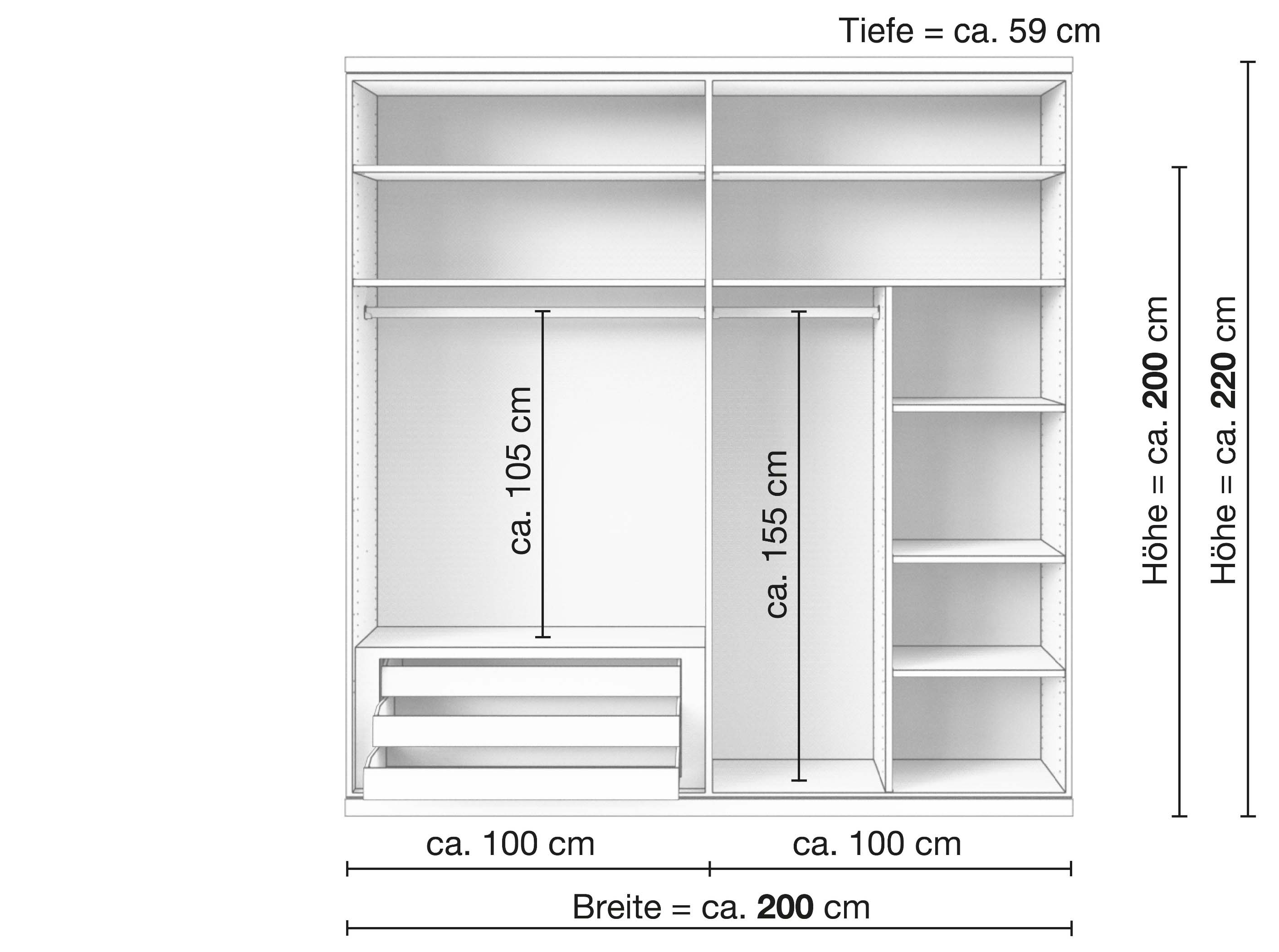Zirbenschrank „Valentin“, 4-türig, Inneneinrichtung: C