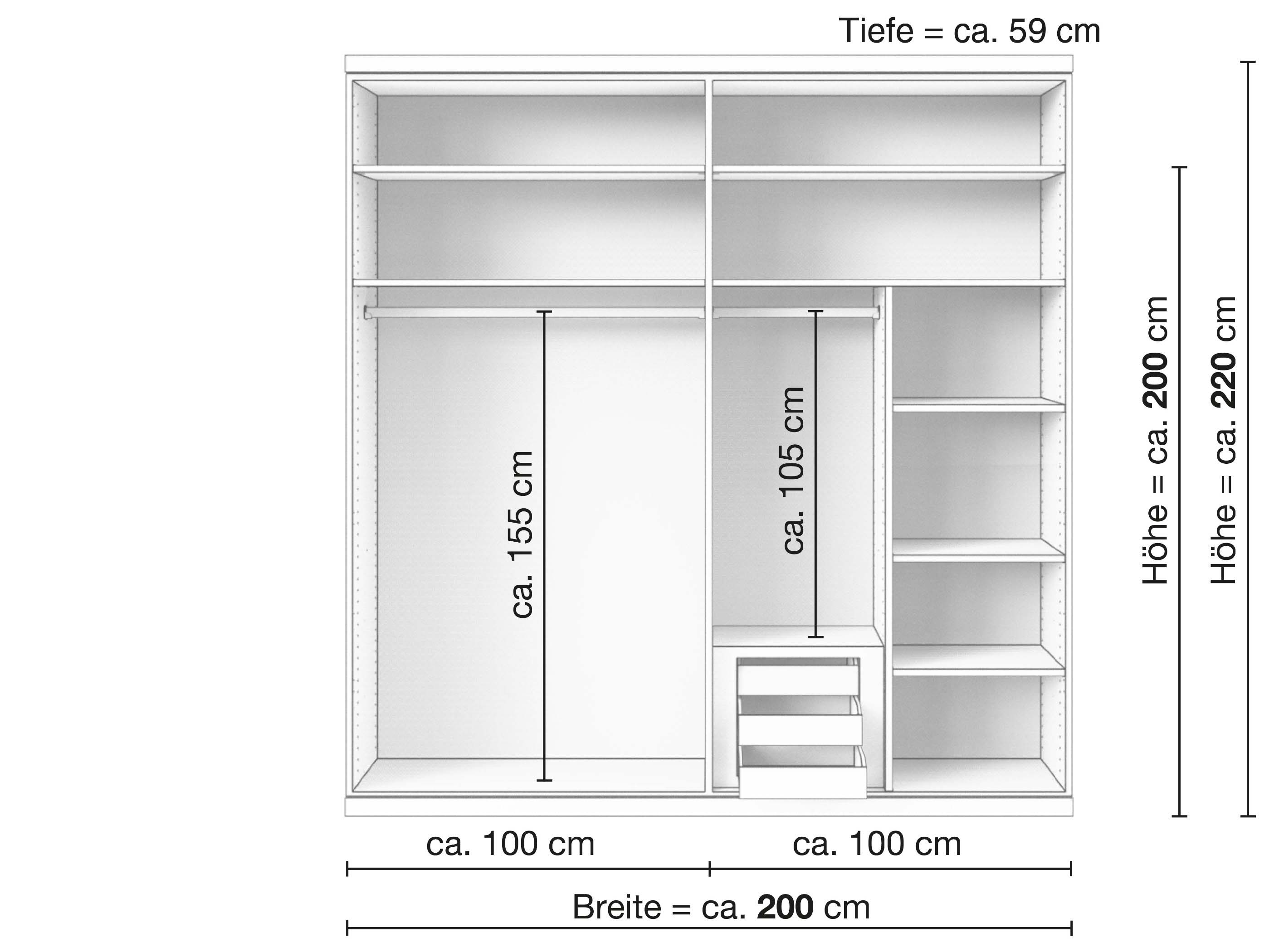 Zirbenschrank „Valentin“, 4-türig, Inneneinrichtung: D