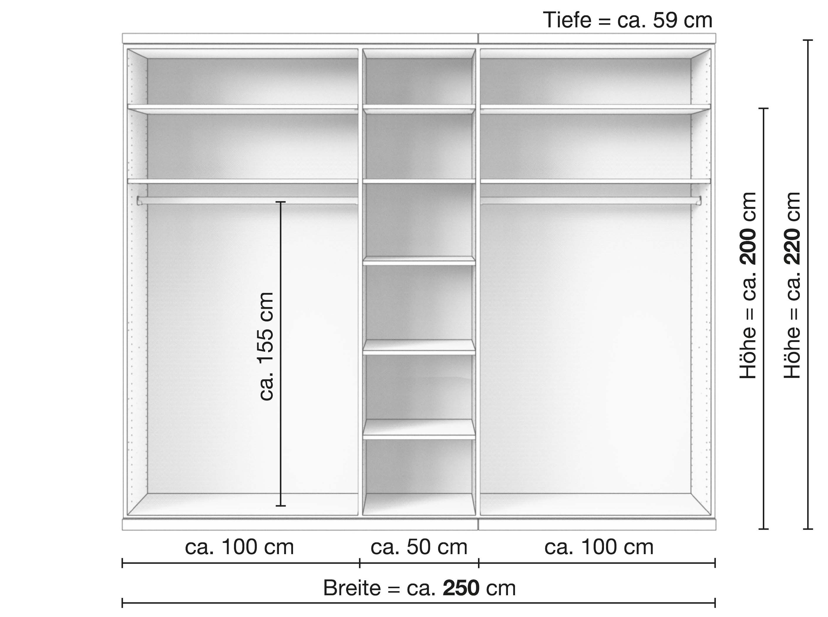 Zirbenschrank „Valentin“, 5-türig, Inneneinrichtung: B