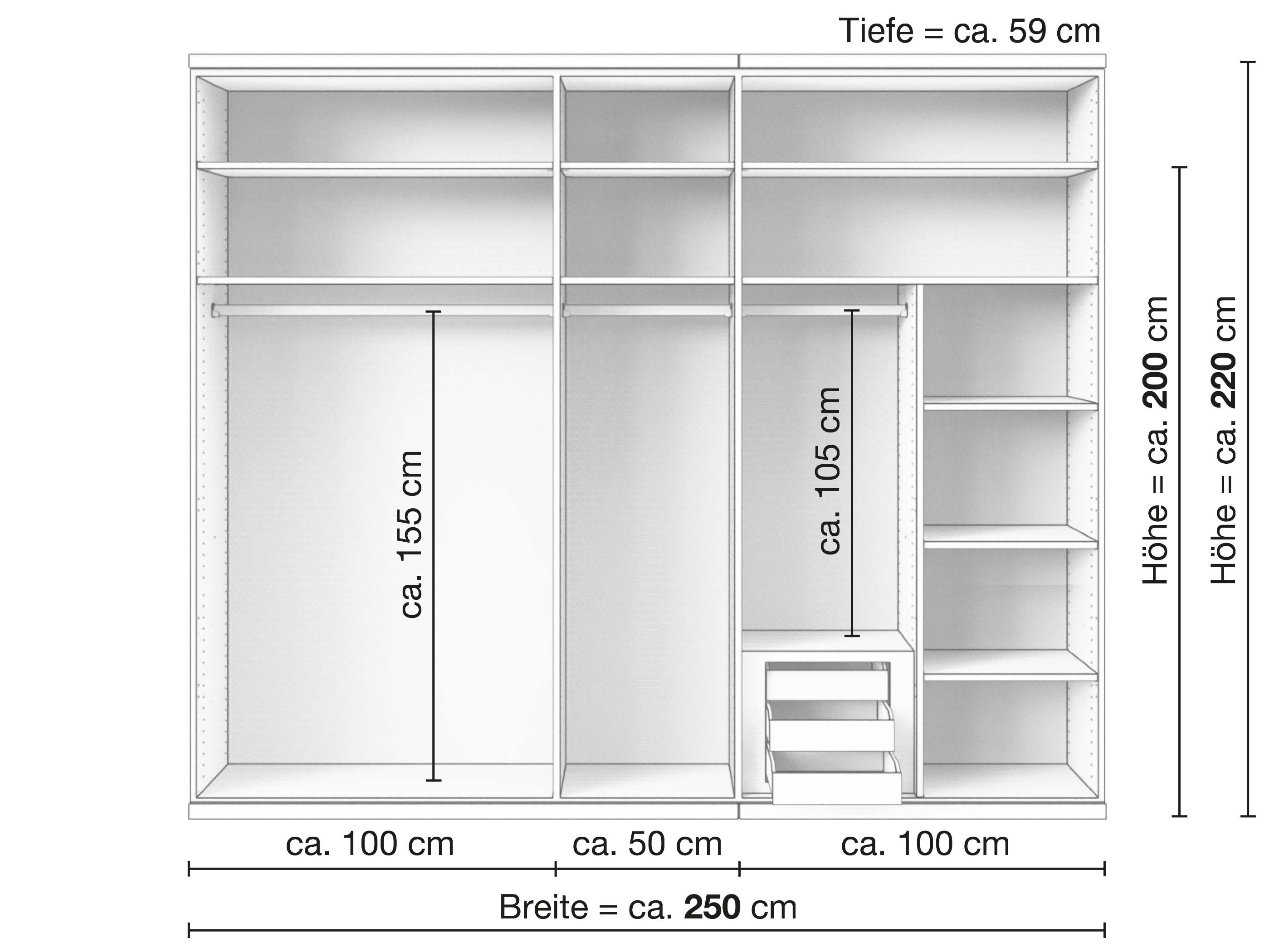 Zirbenschrank „Valentin“, 5-türig, Inneneinrichtung: D