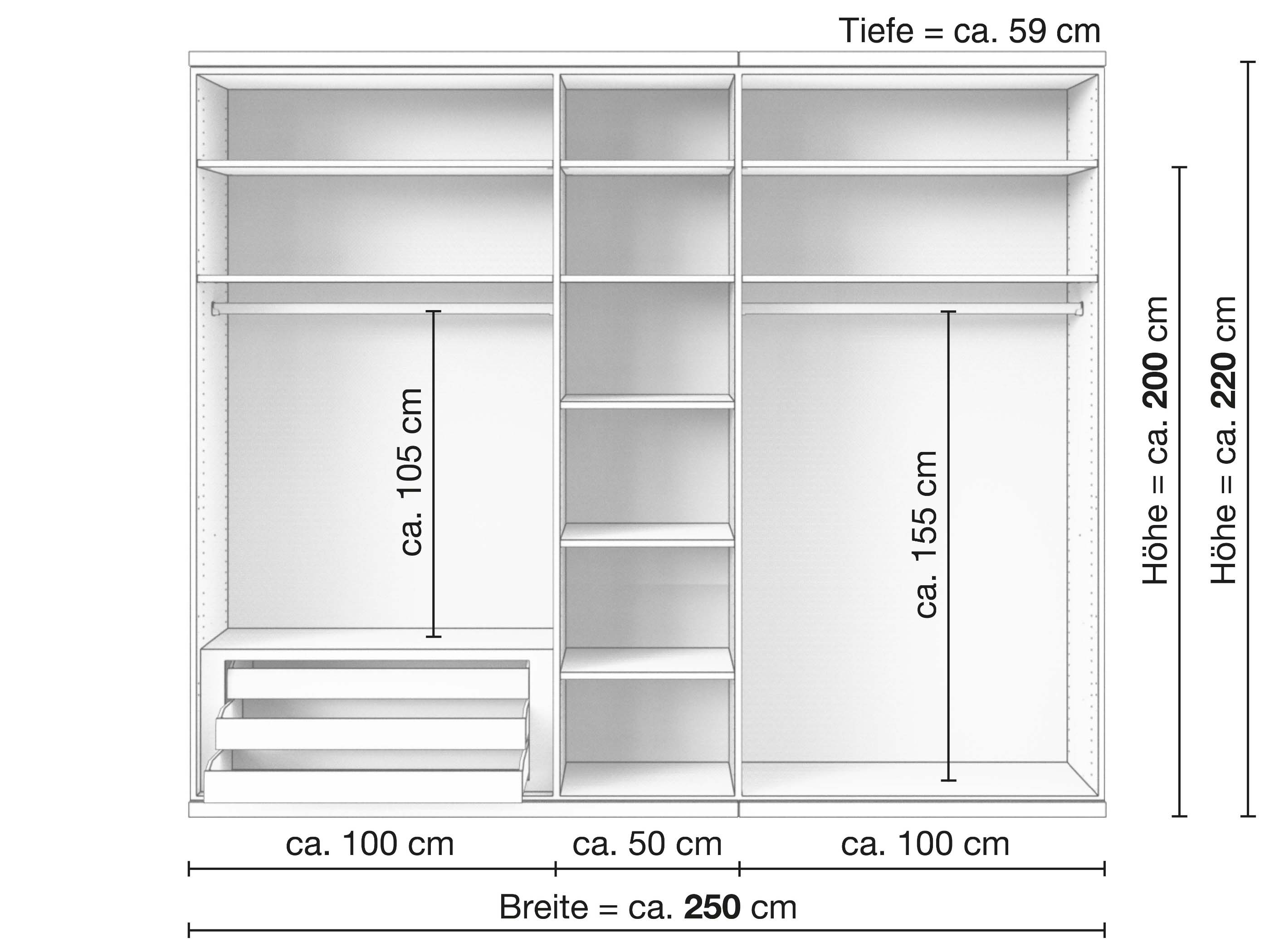 Zirbenschrank „Valentin“, 5-türig, Inneneinrichtung: C