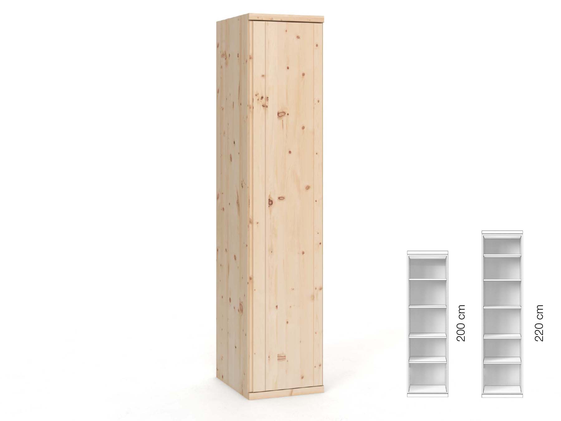 Zirbenschrank „Egon“, 1-türig, Höhe 220 cm, Griffausführung „Patrizia“, Inneneinrichtung: B, Türanschlag rechts