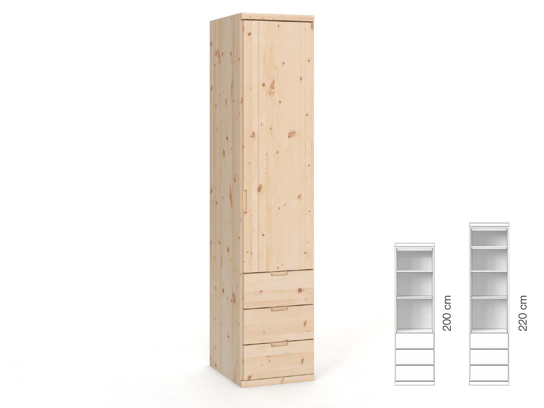 Zirbenschrank „Egon“, 1-türig, Höhe 220 cm, Griffausführung „Lukas“, Inneneinrichtung: D, Türanschlag rechts
