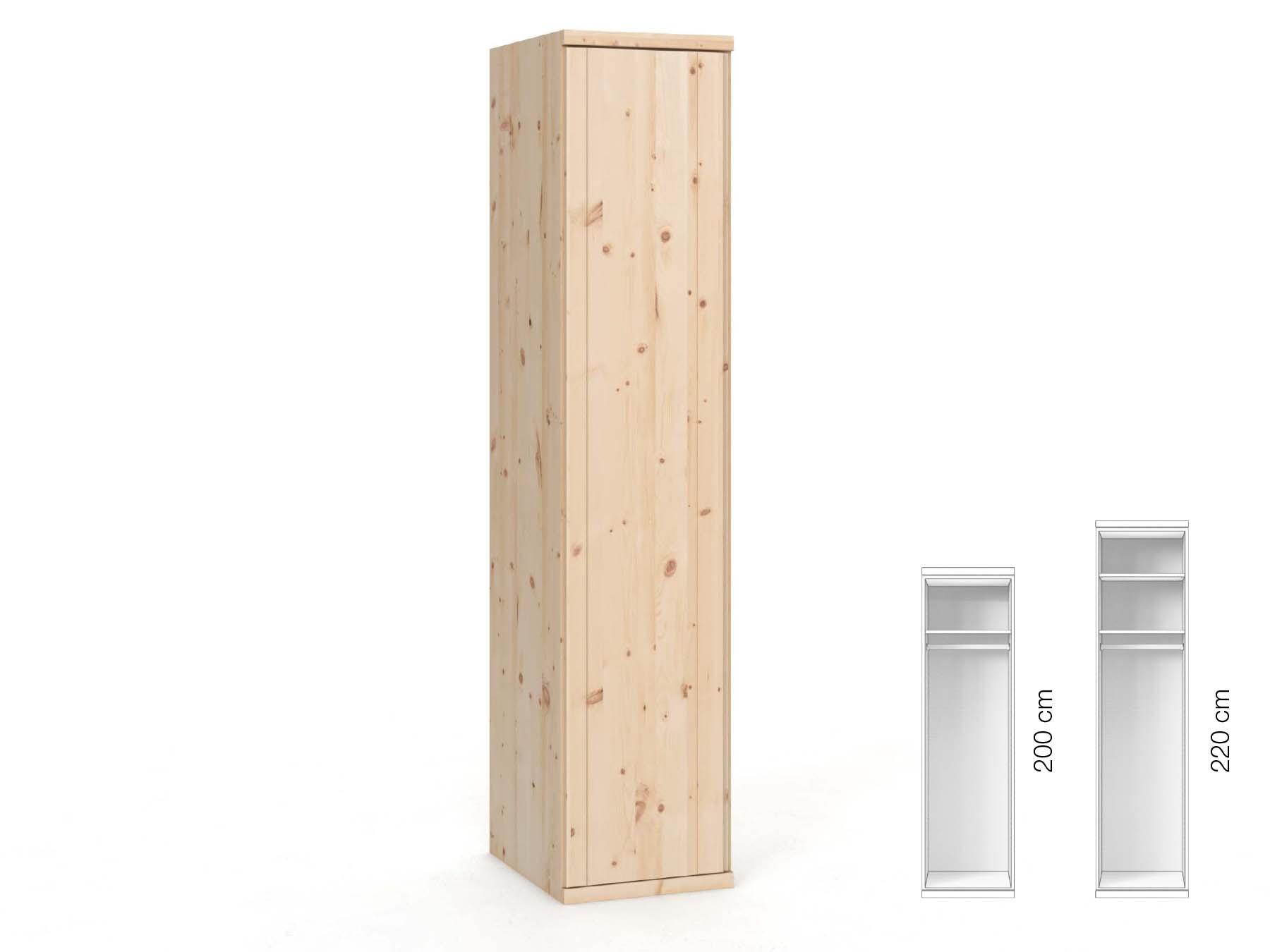 Zirbenschrank „Egon“, 1-türig, Höhe 220 cm, Griffausführung „Patrizia“, Inneneinrichtung: A, Türanschlag links