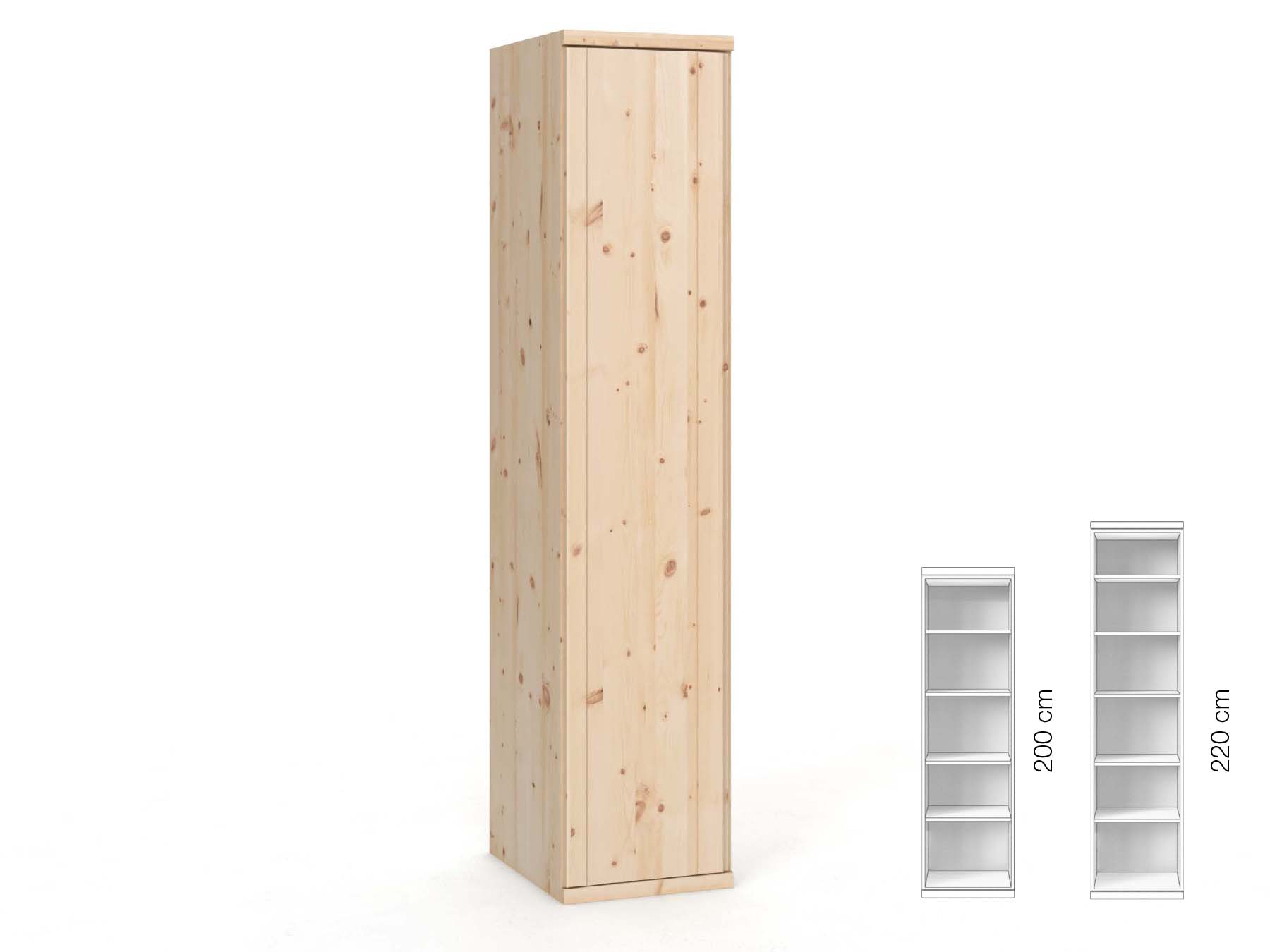 Zirbenschrank „Egon“, 1-türig, Höhe 220 cm, Griffausführung „Patrizia“, Inneneinrichtung: B, Türanschlag links
