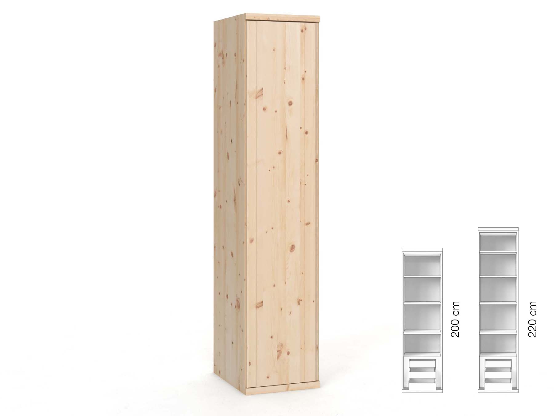 Zirbenschrank „Egon“, 1-türig, Höhe 220 cm, Griffausführung „Patrizia“, Inneneinrichtung: C, Türanschlag links
