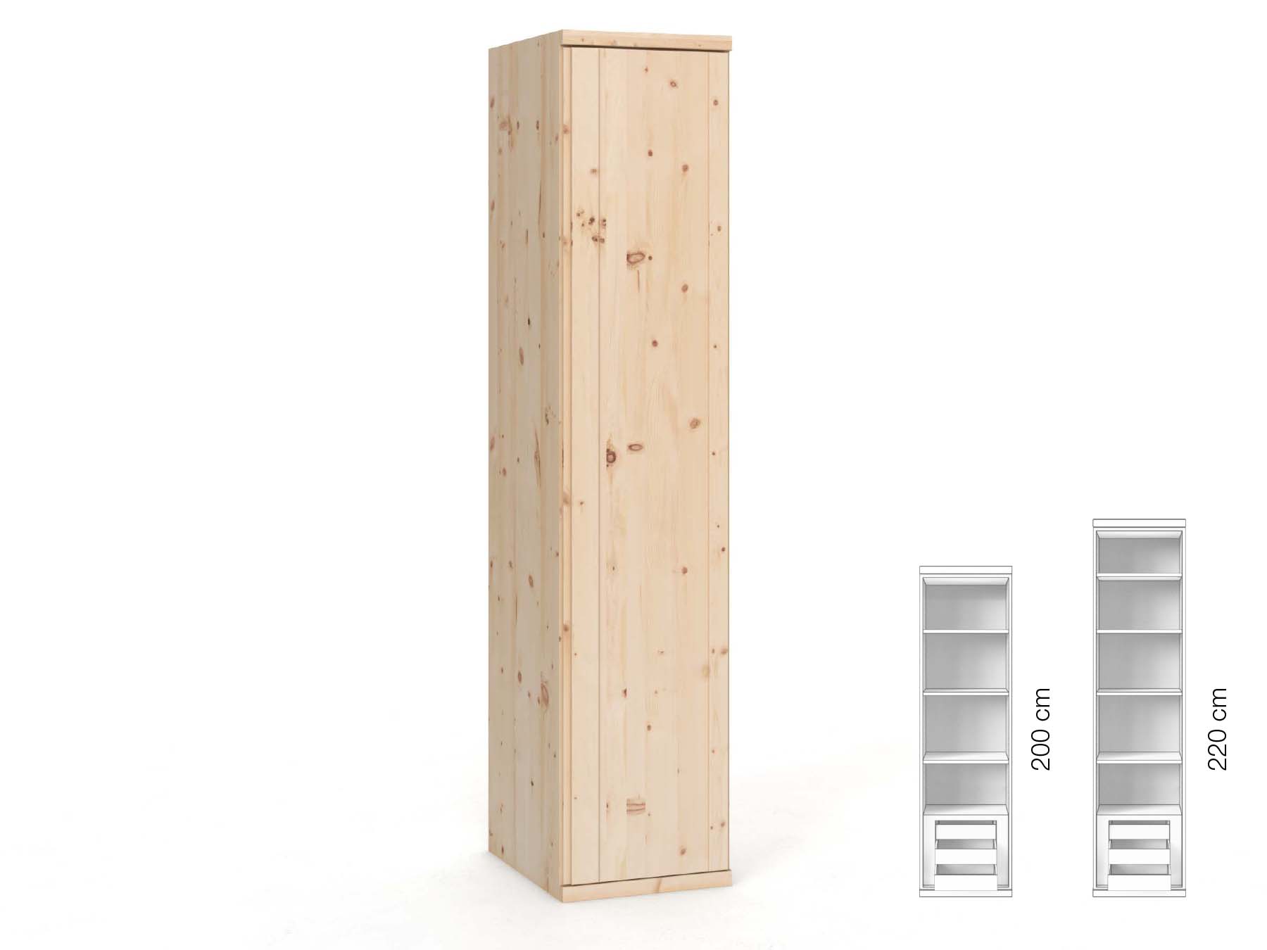 Zirbenschrank „Egon“, 1-türig, Höhe 220 cm, Griffausführung „Patrizia“, Inneneinrichtung: C, Türanschlag rechts