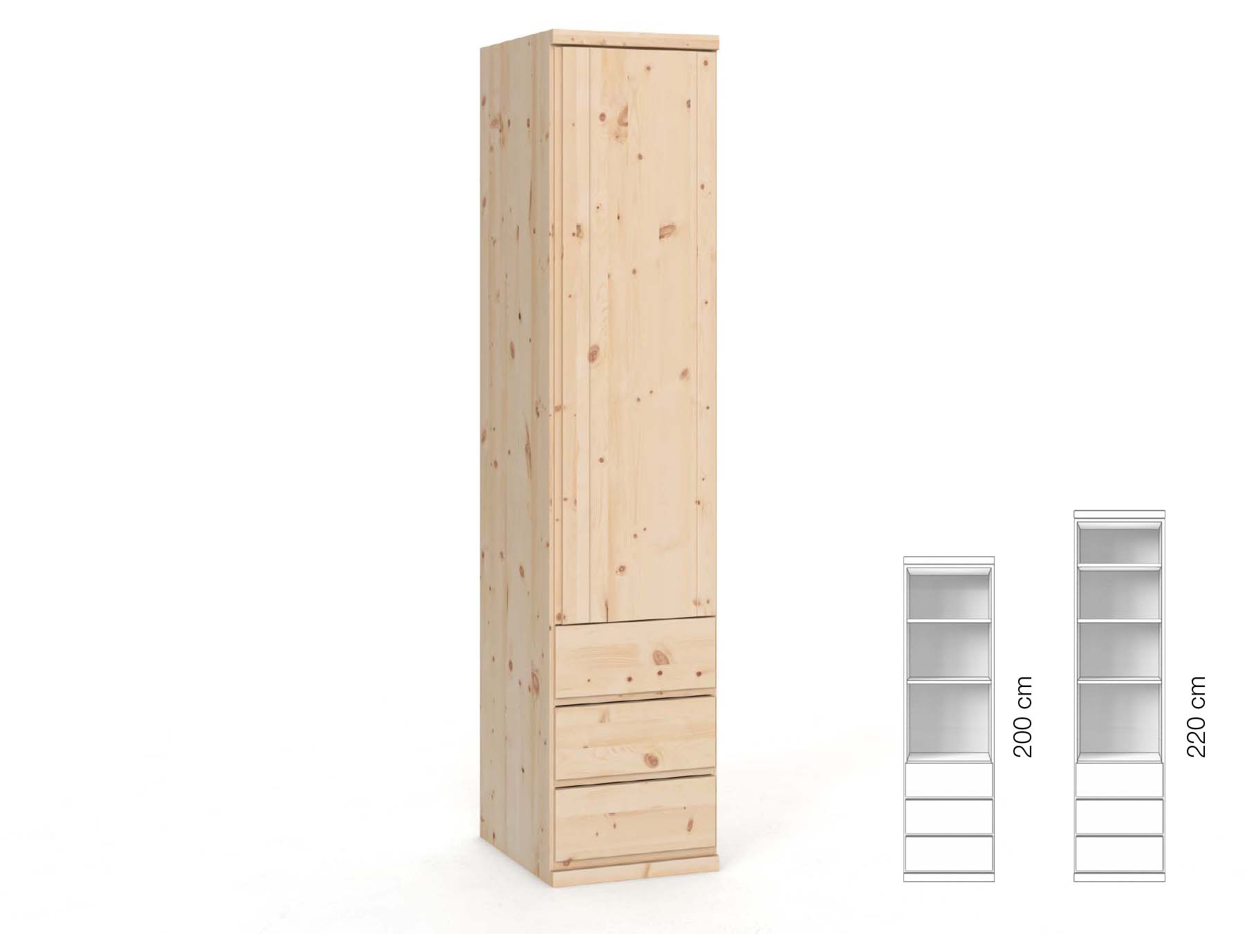 Zirbenschrank „Egon“, 1-türig, Höhe 220 cm, Griffausführung „Patrizia“, Inneneinrichtung: D, Türanschlag rechts