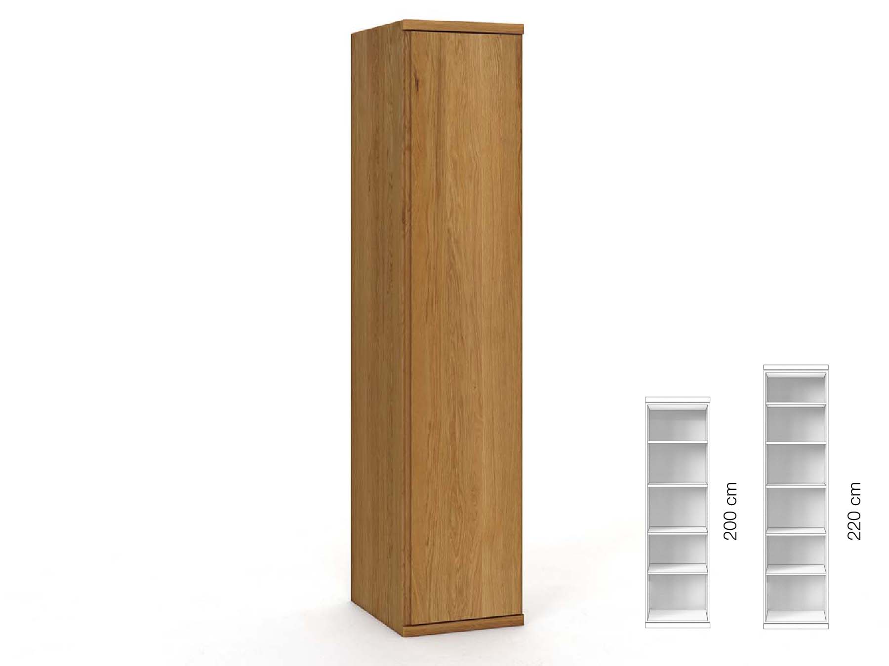 Eichenschrank „Valentin“, 1-türig, Höhe 220 cm, Griffausführung „Patrizia“, Inneneinrichtung: B, Türanschlag rechts