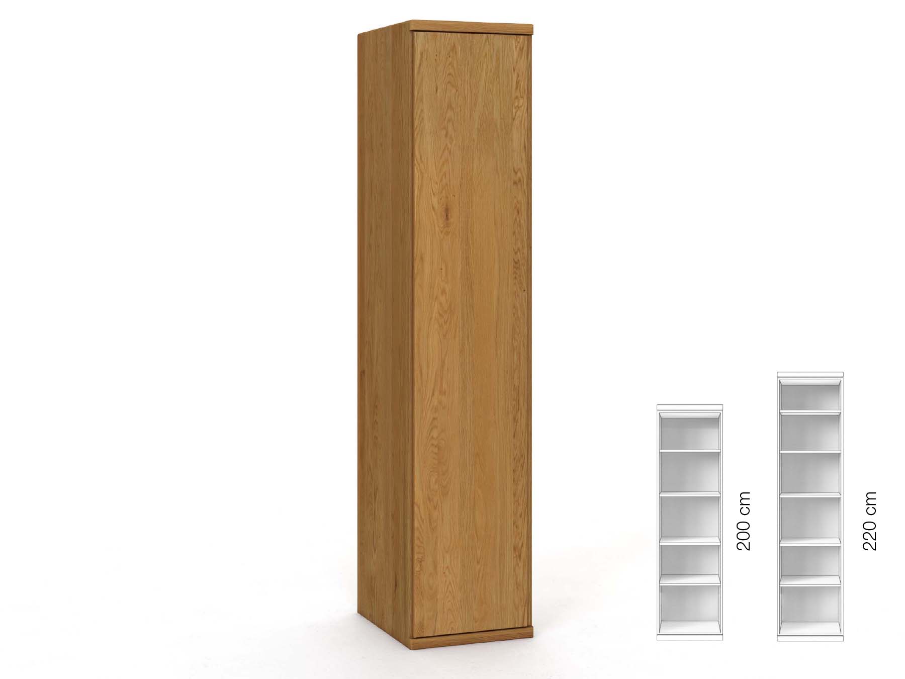 Eichenschrank „Valentin“, 1-türig, Höhe 220 cm, Griffausführung „Patrizia“, Inneneinrichtung: B, Türanschlag links