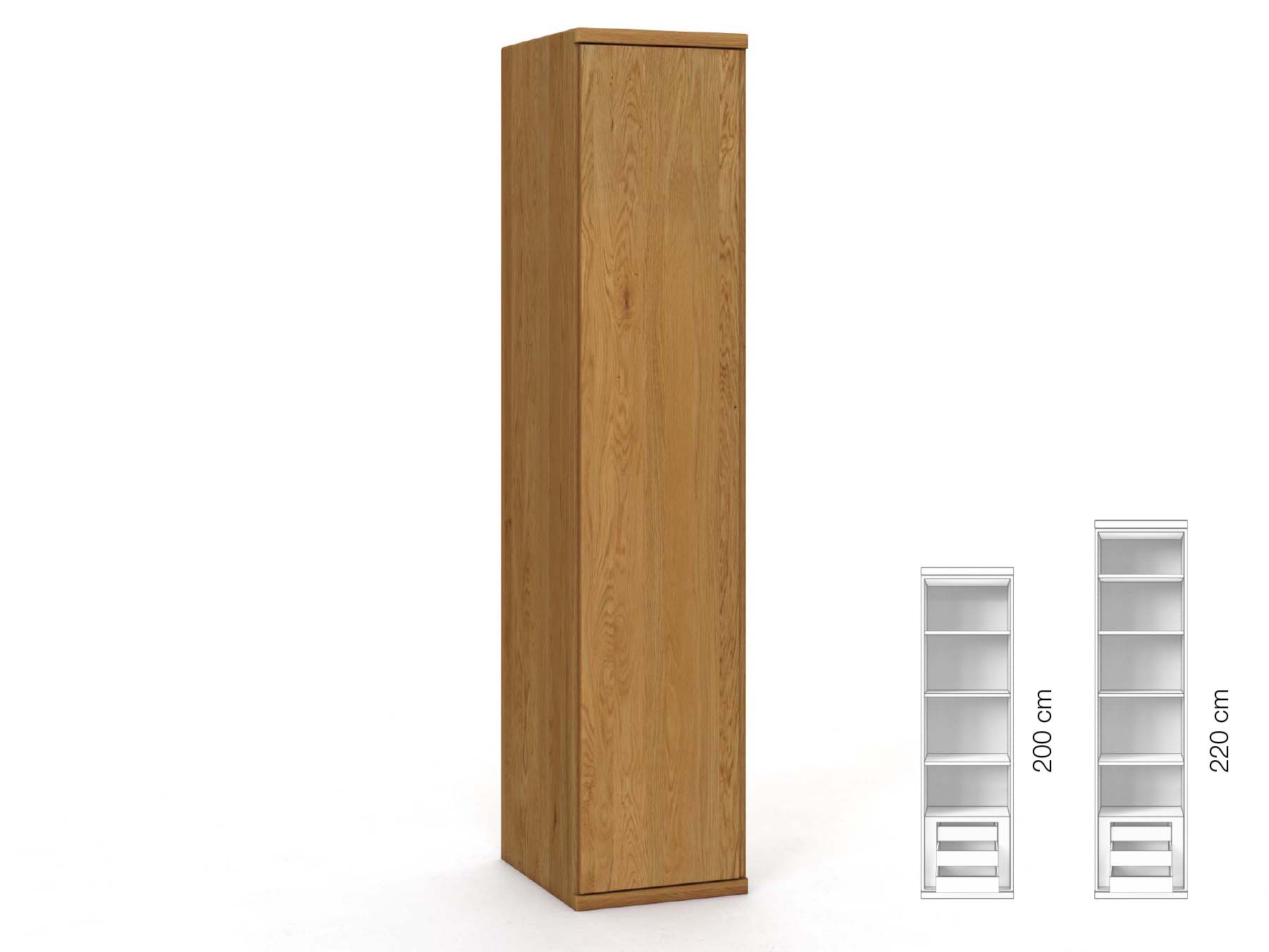 Eichenschrank „Valentin“, 1-türig, Höhe 220 cm, Griffausführung „Patrizia“, Inneneinrichtung: C, Türanschlag links