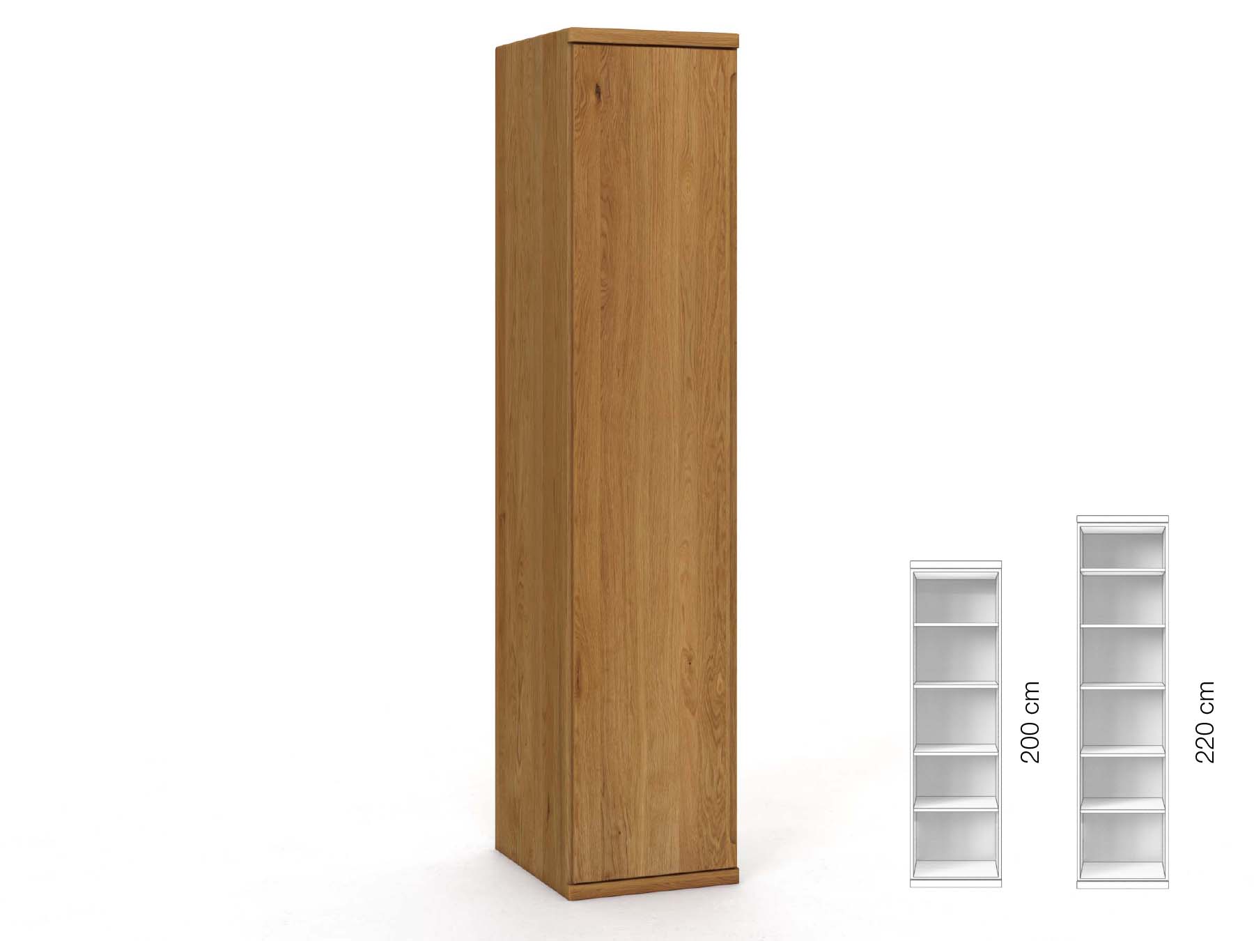 Eichenschrank „Valentin“, 1-türig, Höhe 220 cm, Griffausführung „Lukas“, Inneneinrichtung: B, Türanschlag links