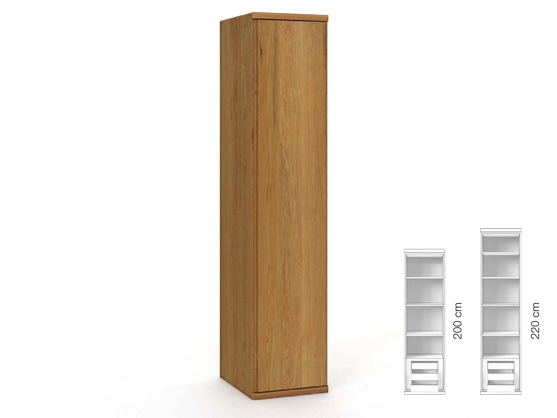 Eichenschrank „Valentin“, 1-türig, Höhe 220 cm, Griffausführung „Patrizia“, Inneneinrichtung: C, Türanschlag rechts