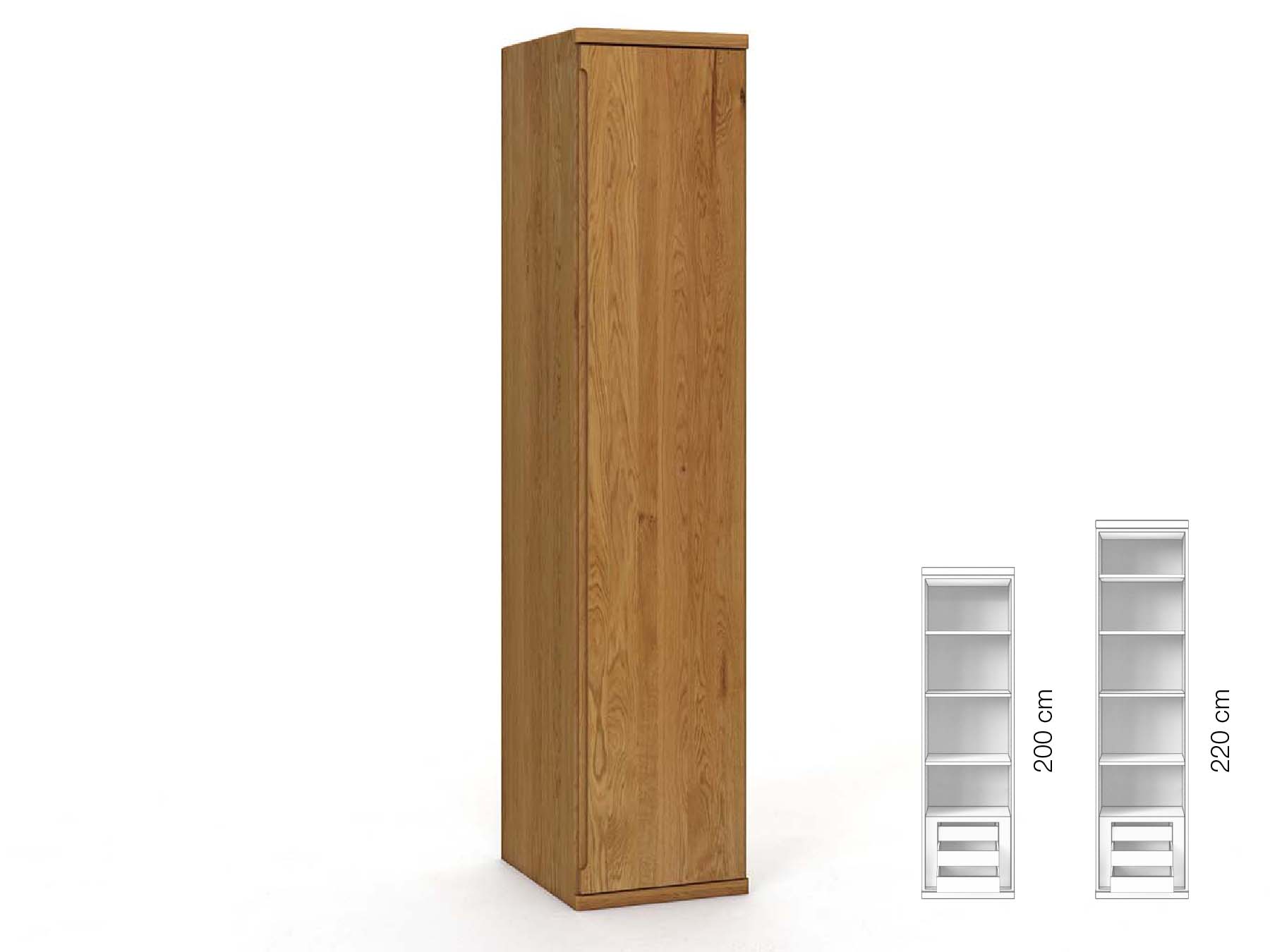 Eichenschrank „Valentin“, 1-türig, Höhe 220 cm, Griffausführung „Lukas“, Inneneinrichtung: C, Türanschlag rechts