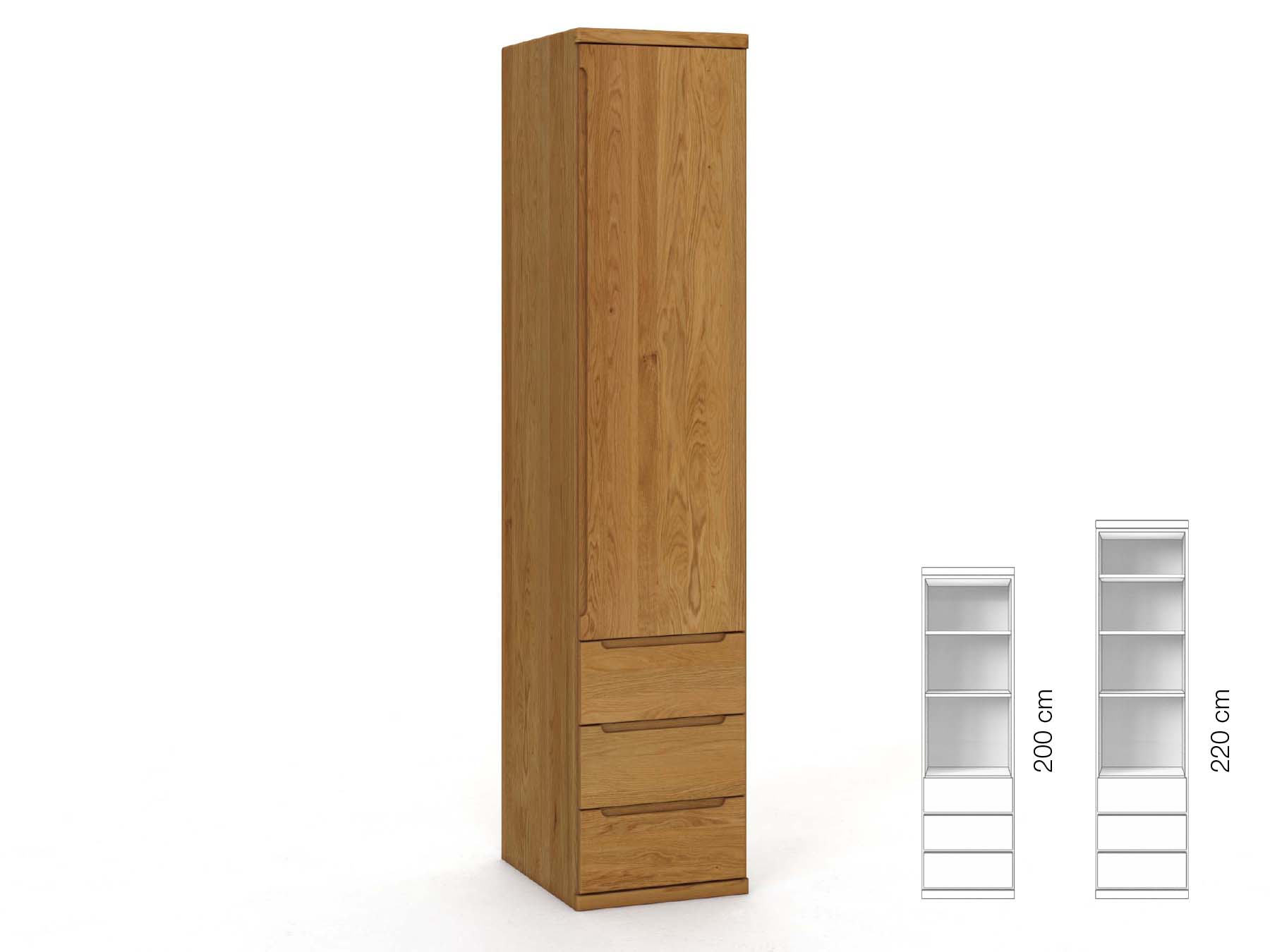 Eichenschrank „Valentin“, 1-türig, Höhe 220 cm, Griffausführung „Lukas“, Inneneinrichtung: D, Türanschlag rechts