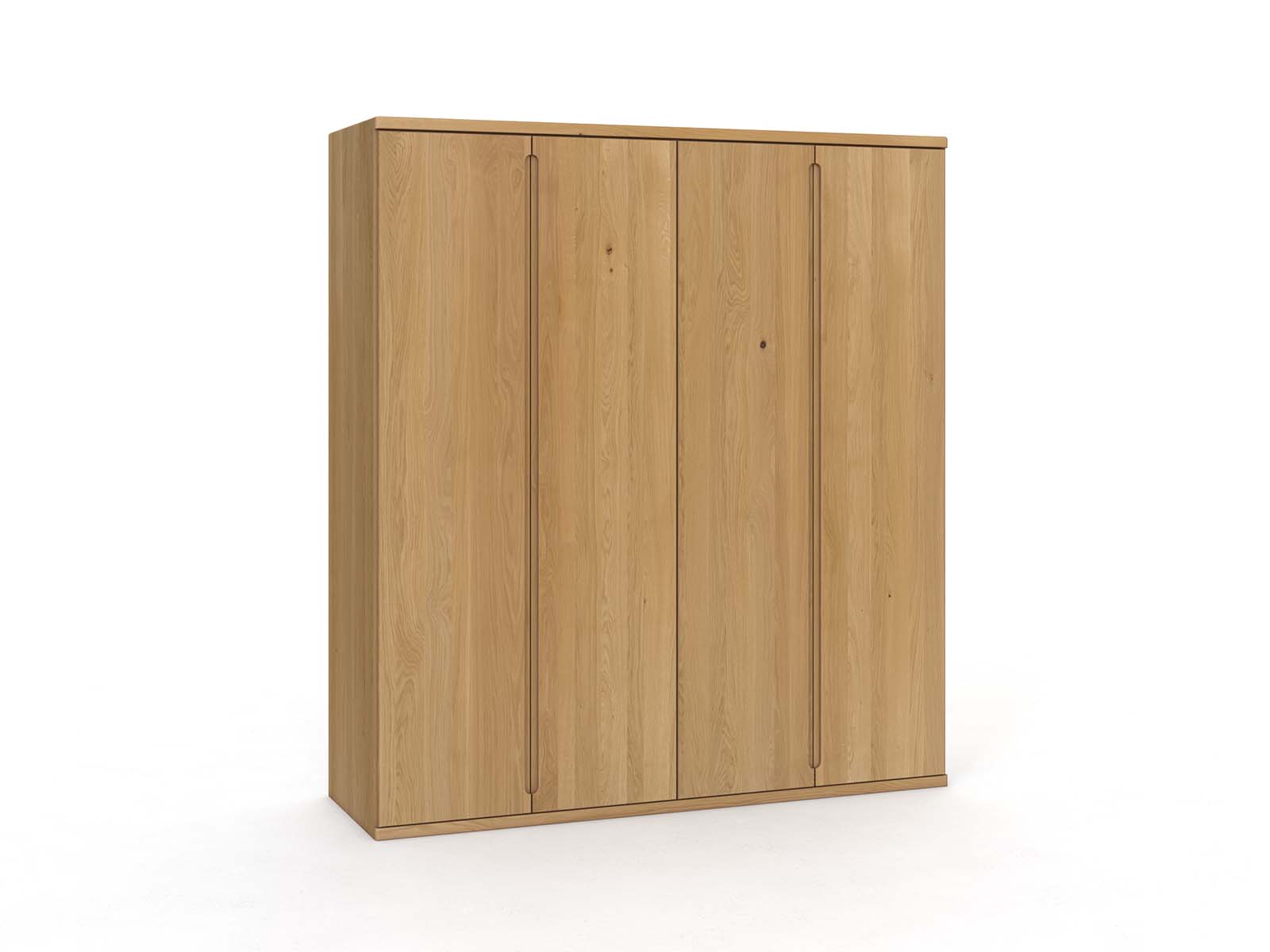 Eichenschrank Hell „Valentin“, 4-türig, Höhe 220 cm, Griffausführung „Lukas“