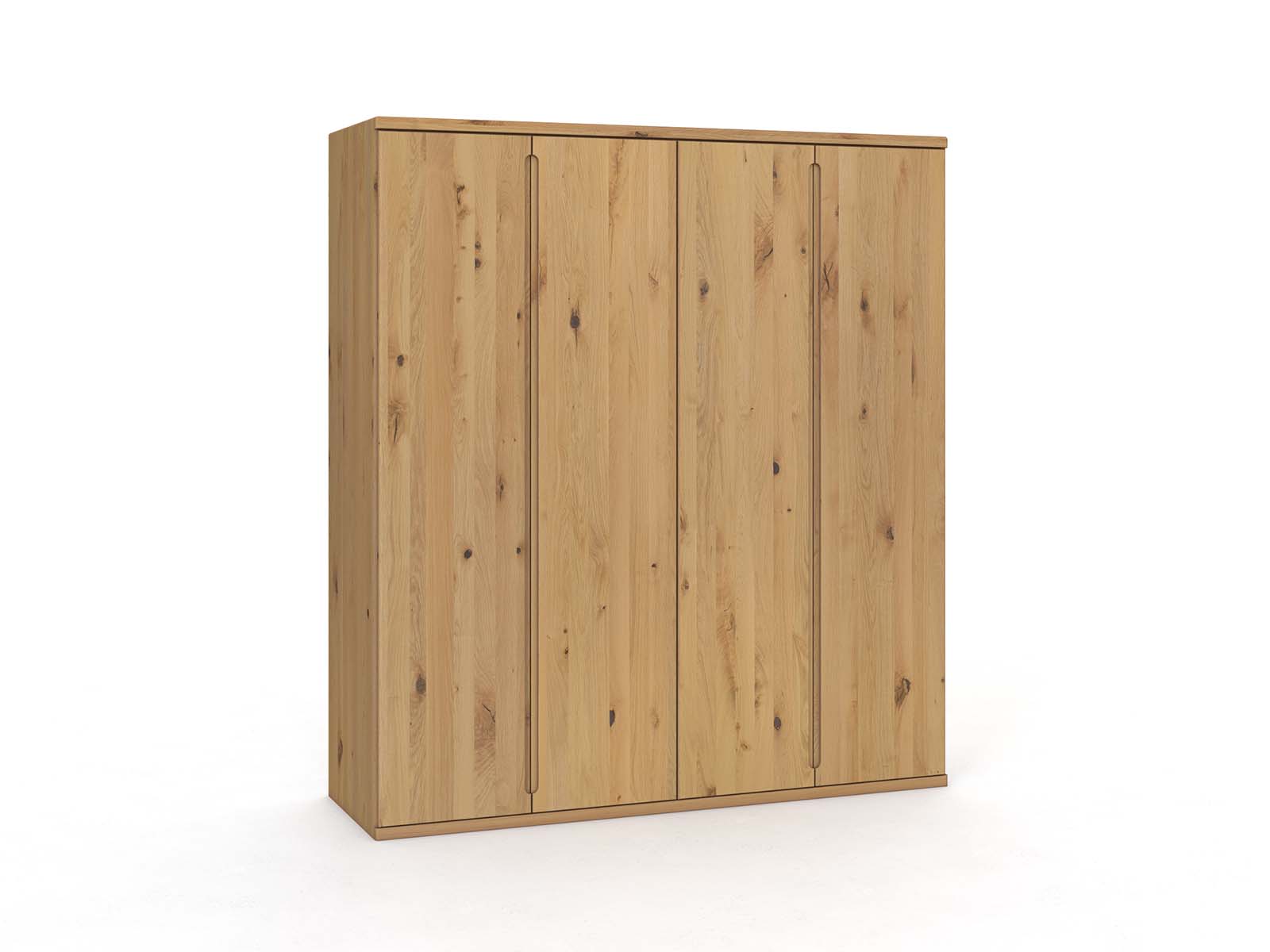 Wildeichenschrank Hell „Valentin“, 4-türig, Höhe 220 cm, Griffausführung „Lukas“