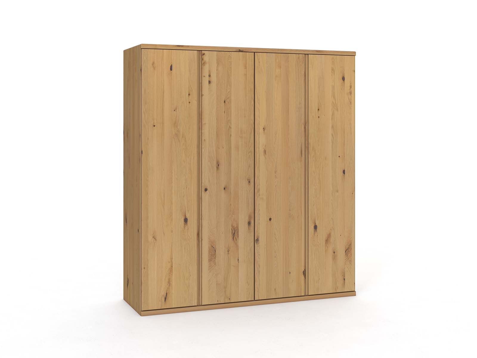 Wildeichenschrank Hell „Valentin“, 4-türig, Höhe 220 cm, Griffausführung „Patrizia“