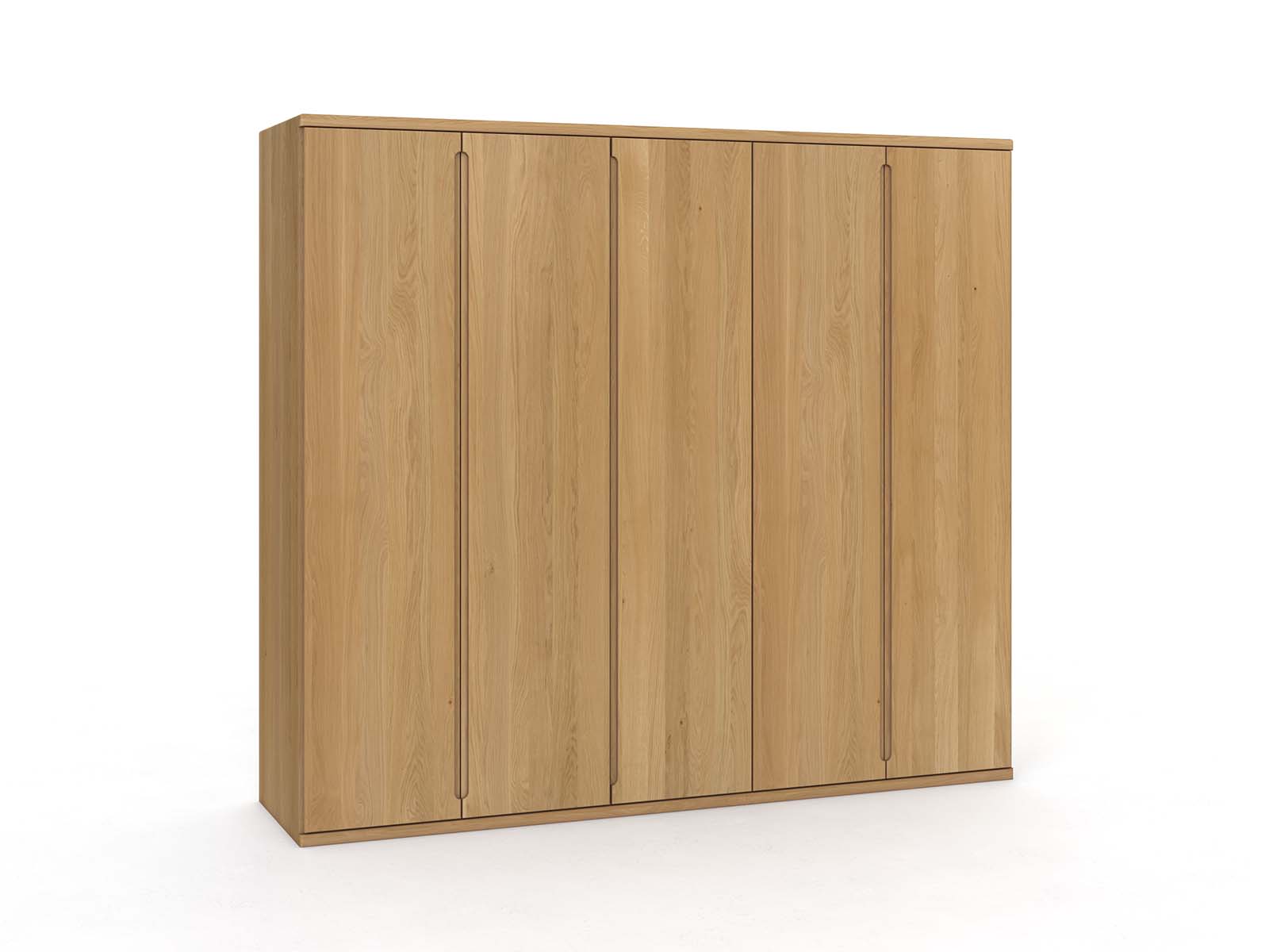 Eichenschrank Hell „Valentin“, 5-türig, Höhe 220 cm, Griffausführung „Lukas“