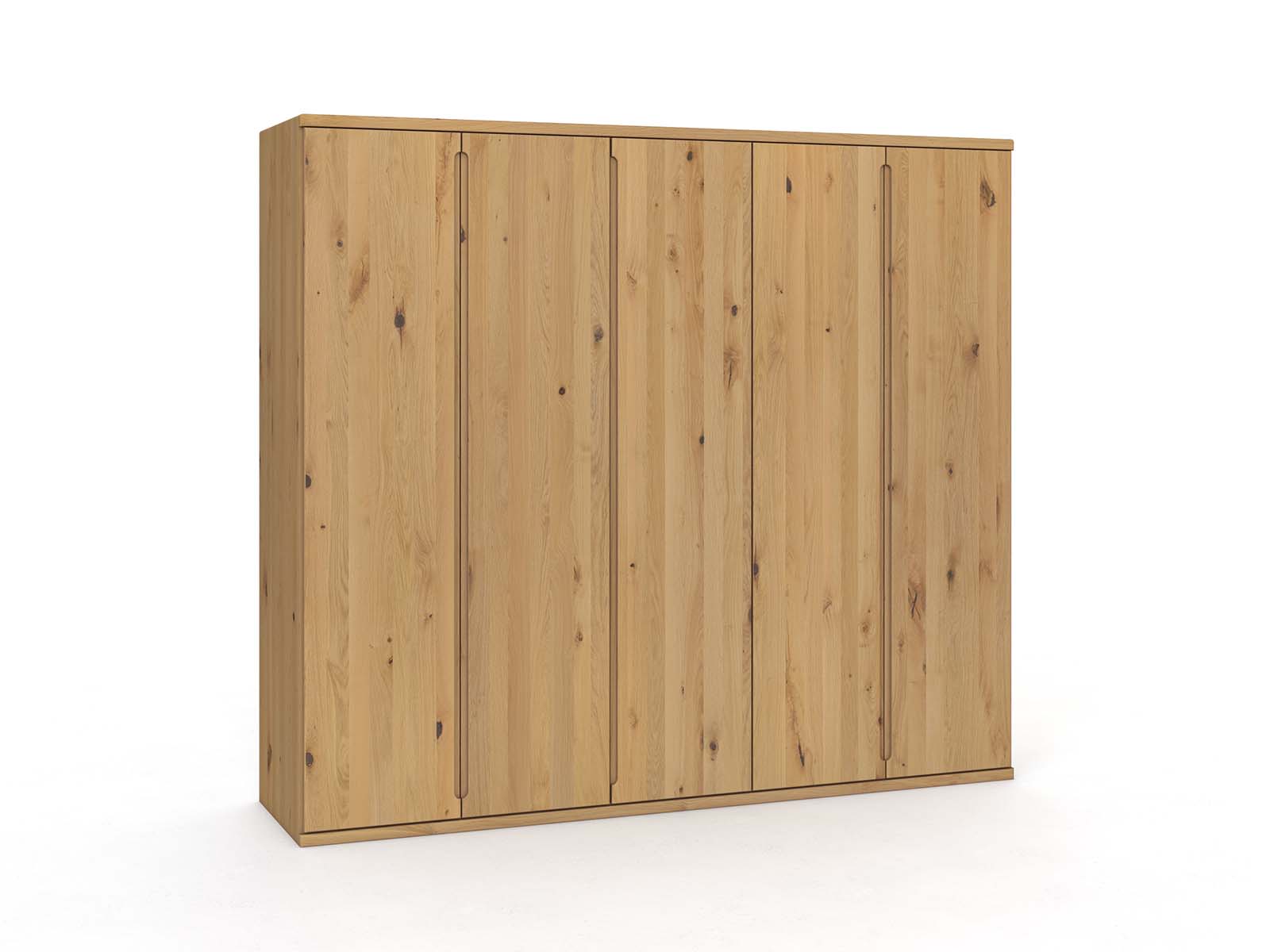 Wildeichenschrank Hell „Valentin“, 5-türig, Höhe 220 cm, Griffausführung „Lukas“