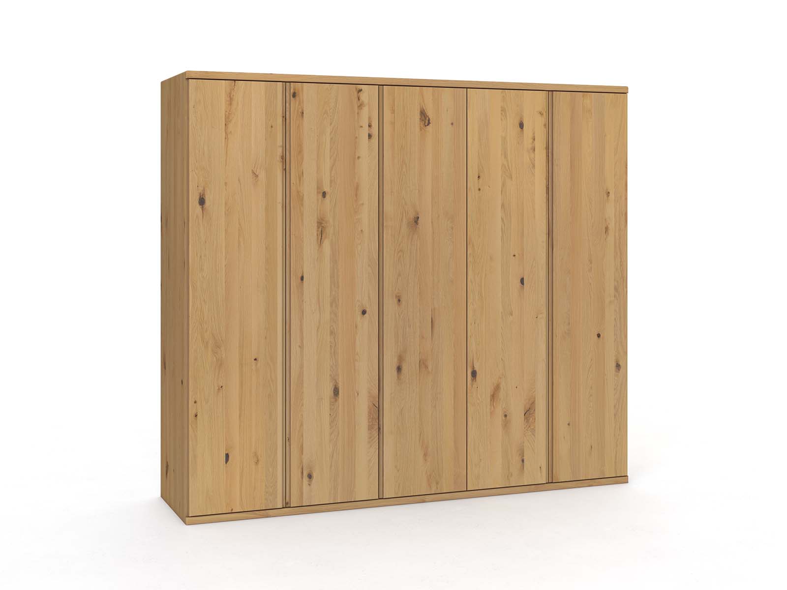 Wildeichenschrank Hell „Valentin“, 5-türig, Höhe 220 cm, Griffausführung „Patrizia“